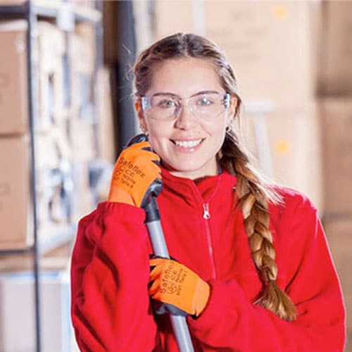 a woman wearing safety eyewear